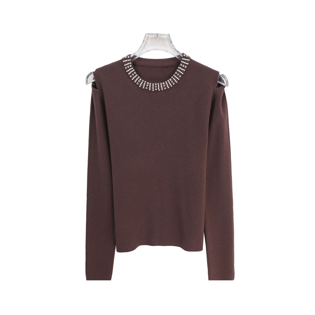 设计感露肩宽松显瘦减龄修身圆领打底针织衫X27548