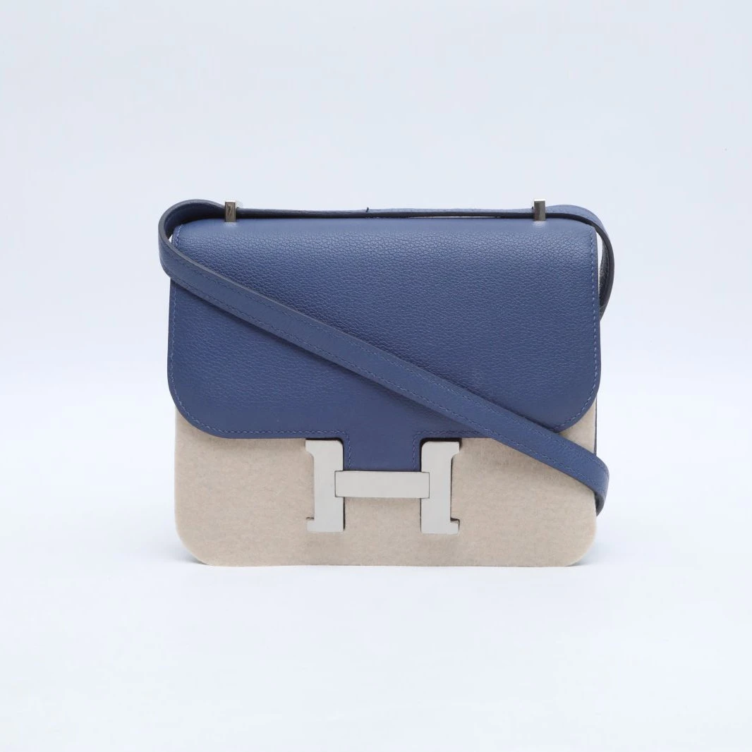 99新 Hermes/爱马仕 【双双】 康康 19 7E明蓝色 EC皮 U刻 银扣