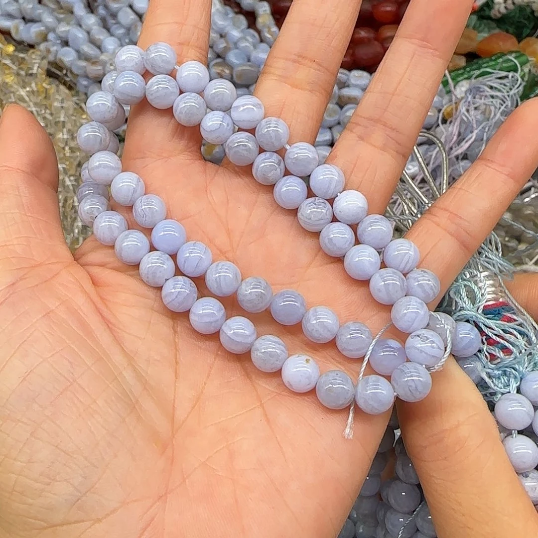 玛瑙/玉髓合金珠宝半成品蓝纹玛瑙7mm一条