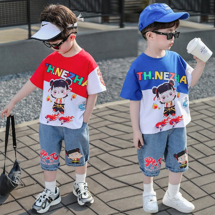 哪吒儿童服装男童夏季套装2025新款洋气男孩时髦宝宝夏天薄款衣服