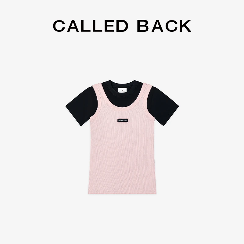 CALLED BACK新款少女感休闲显瘦时尚粉色假两件短袖122301