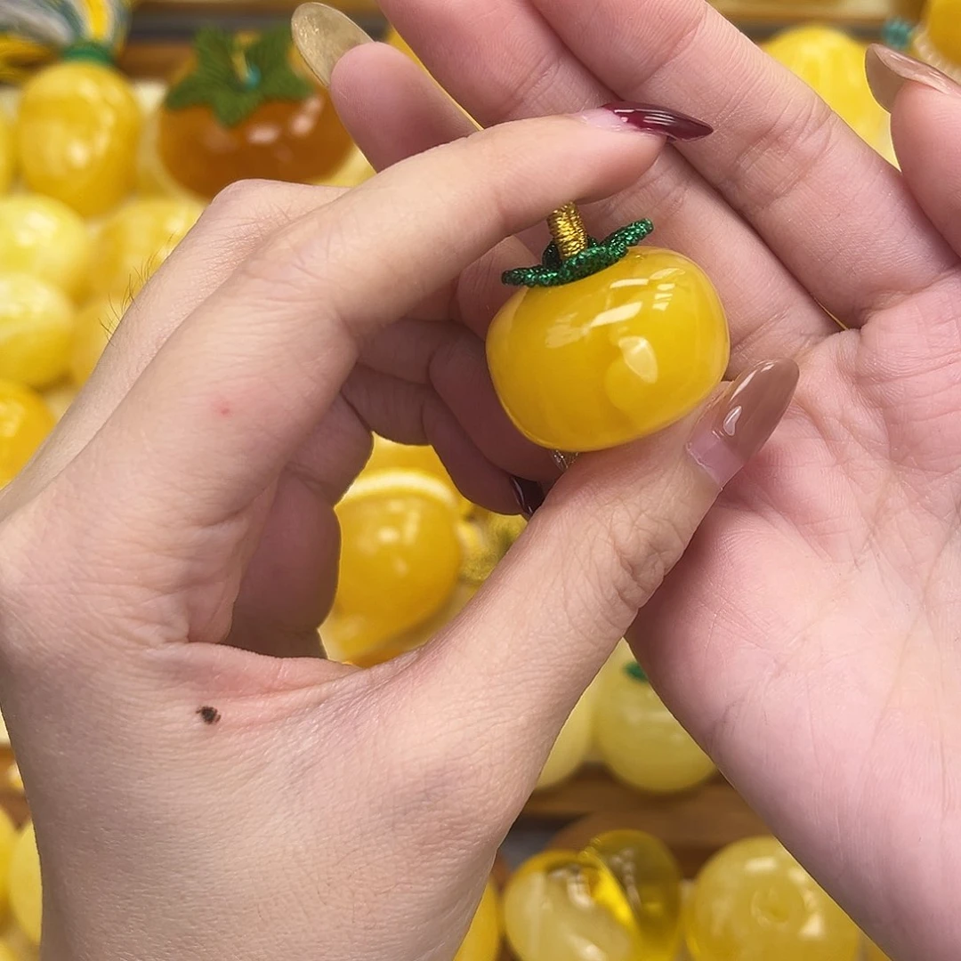 裸石琥珀未镶嵌焦皮橘红柿子8.5g