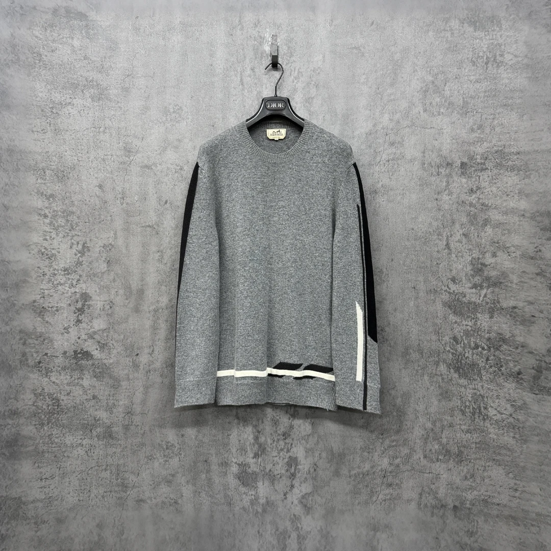 未使用 Hermes/爱马仕 新款拼接羊绒混纺毛衣/WK980/XL码