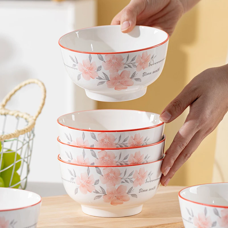 10个装新年新款5英寸繁花高颜值家用陶瓷吃饭碗米饭碗