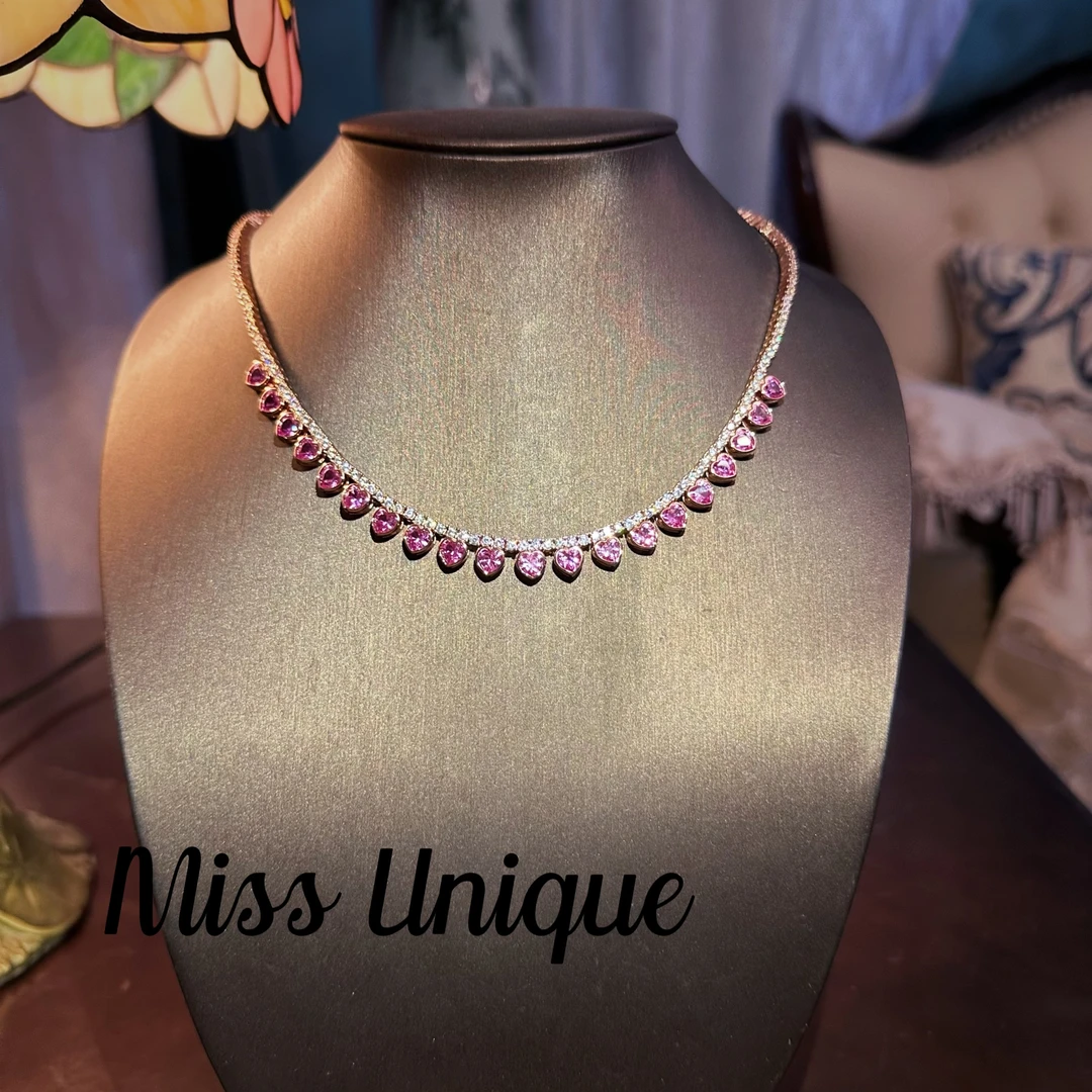 S6919玫瑰金底粉色爱心项链 3