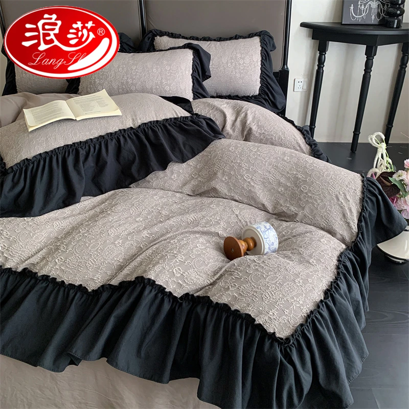 【浪莎品牌】法式复古风双层纱四件套床单被套南通家纺高端床上用品