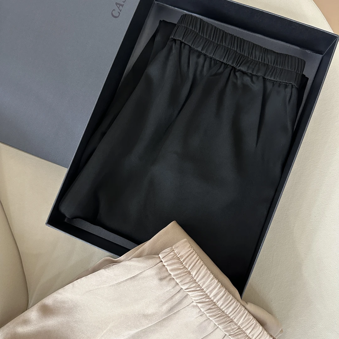 夏季高级感醋酸缎面薄款裤子女宽松显瘦小脚九分裤