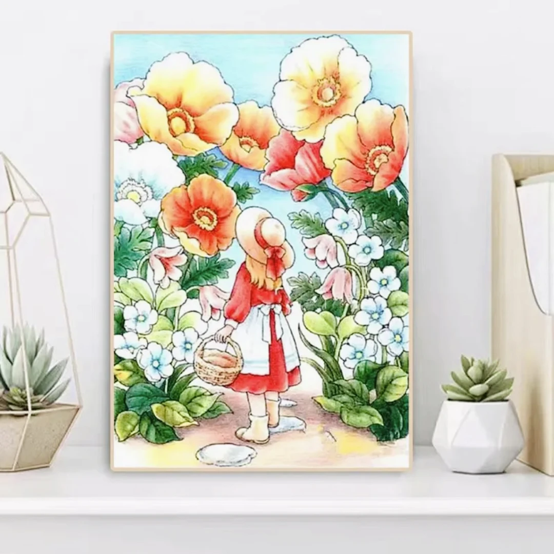 蒙娜丽莎十字绣童话女孩线绣客厅卧室卡通少女花卉满绣33色简单款