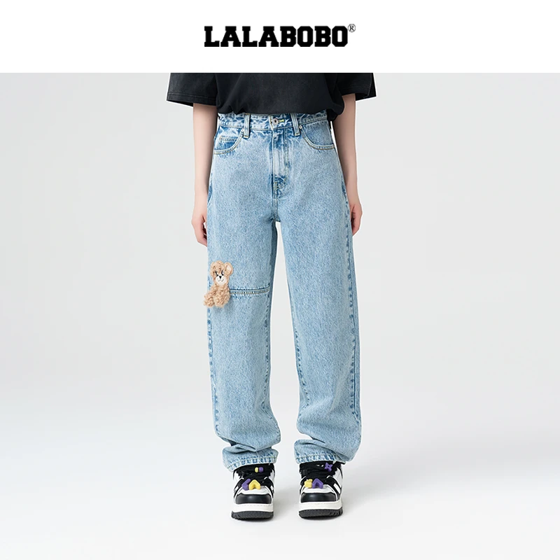 武汉LALABOBO2025新款小熊宽松时尚显瘦休闲牛仔长裤RBEA-ZC12