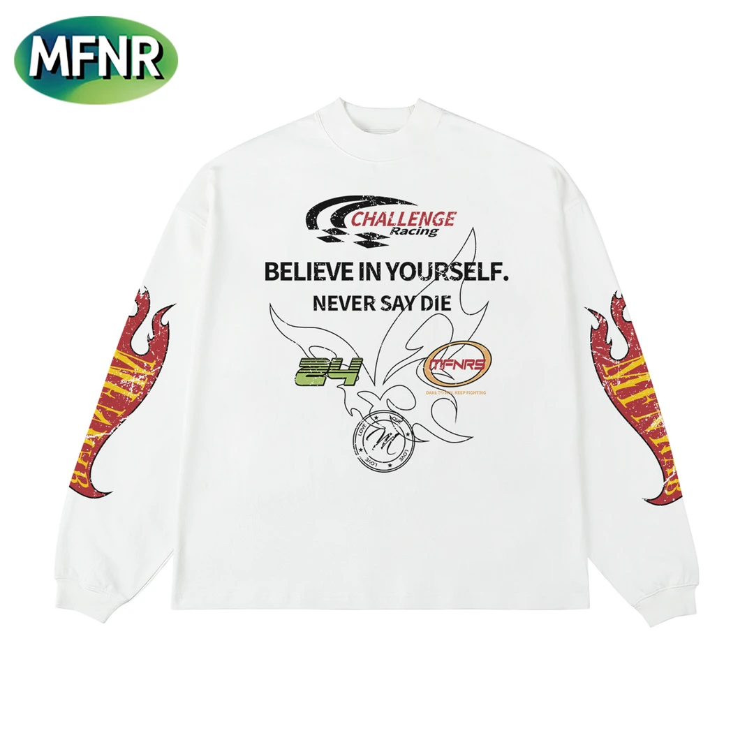 美式复古小众重磅纯棉印花打底长袖男女情侣街头百搭秋冬打底T恤