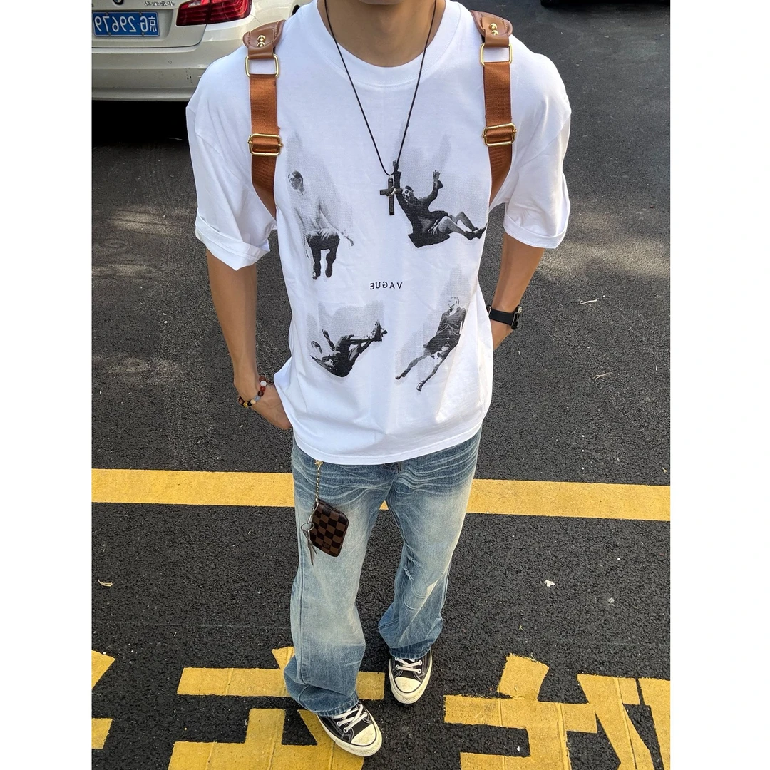 设计感小众潮牌美式短袖男潮牌宽松高街男生半袖街头穿搭上衣