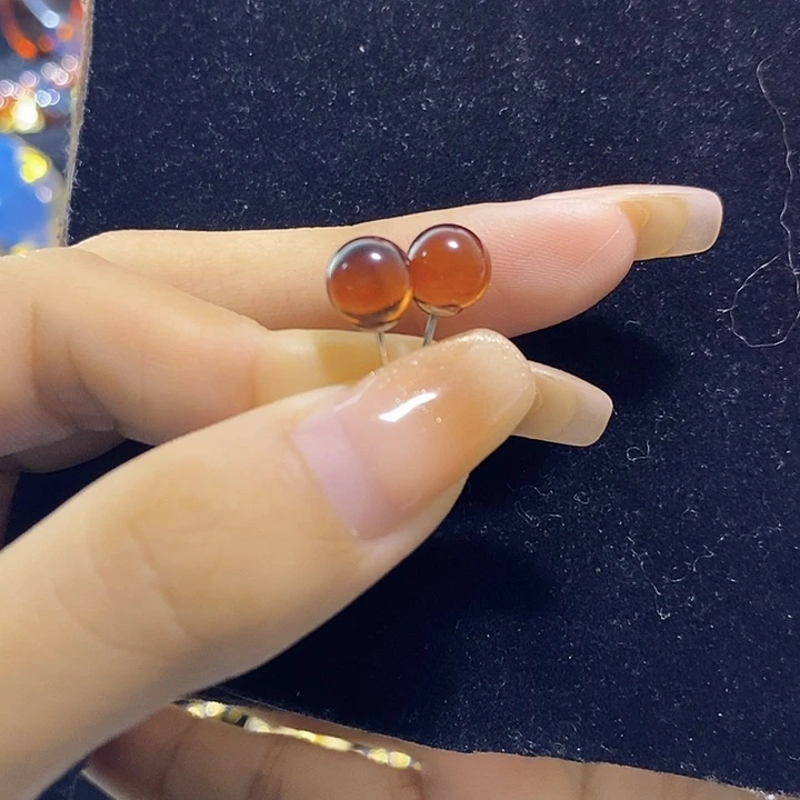 血珀未镶嵌珠宝奇石血珀耳钉