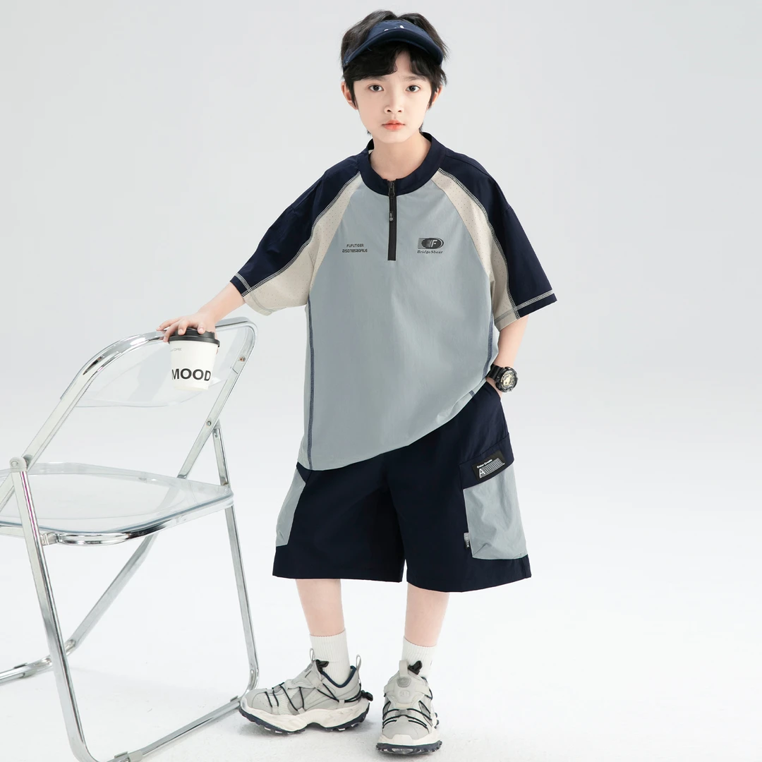 男童夏款套装2025新款速干T恤衫中大儿童两件套潮【锦美】B5358