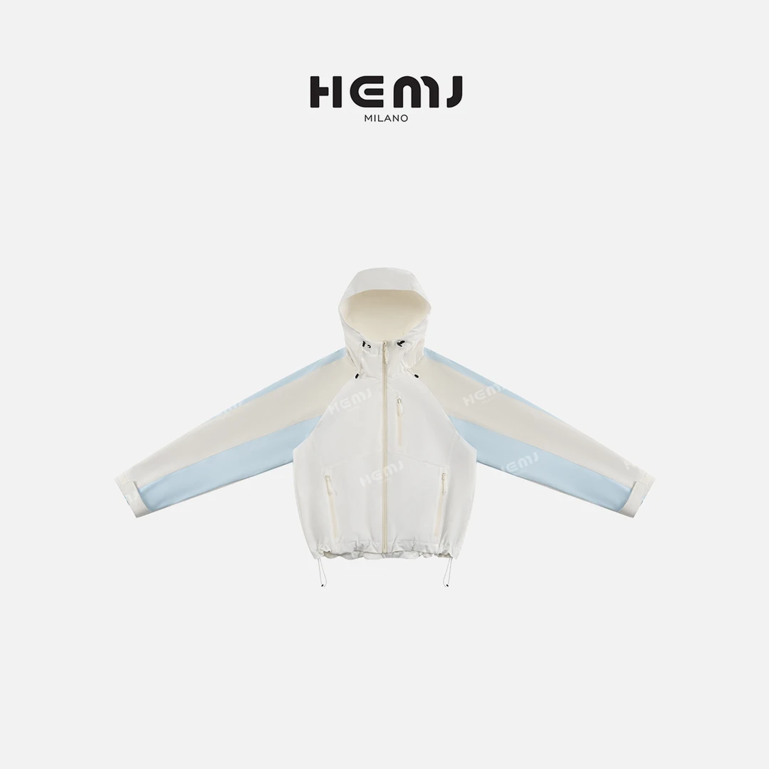 HEMJ 和梦洁“归屿”减龄时尚连帽蓝白拼色短外套 MD1A0063