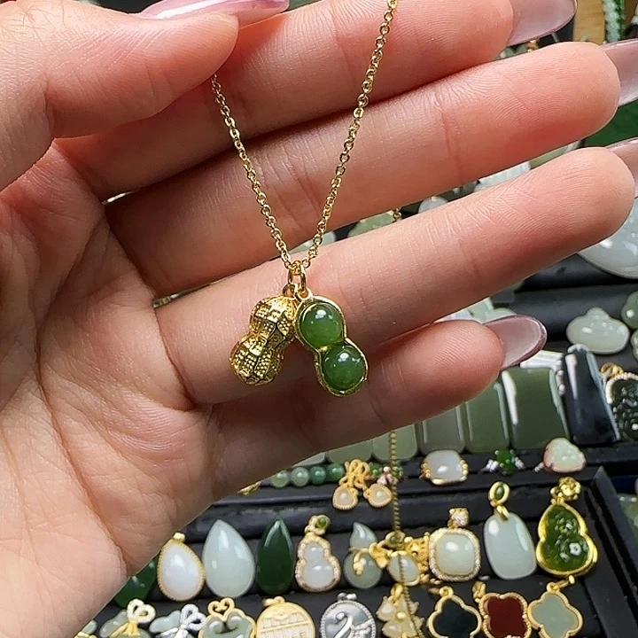 颈饰银S925镶嵌和田玉送链子送绳