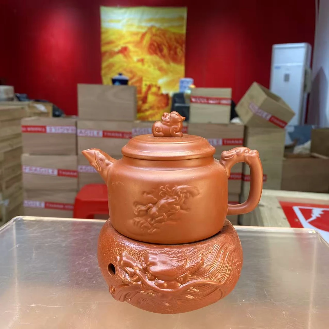 秋香茶具 红泥紫砂德钟貔貅壶+壶承家用大容量泡茶壶