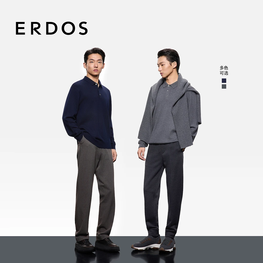 【精纺双提纯山羊绒】ERDOS新品男装小翻领厚款羊绒针织衫25年早秋