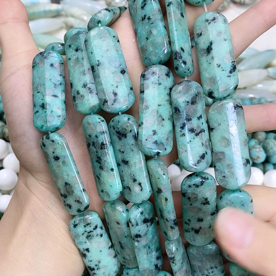 玛瑙/玉髓未镶嵌珠宝半成品蓝斑点长方块随机一条装散珠