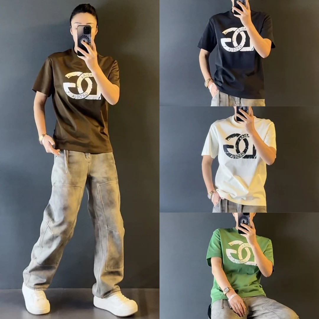 DIGARIA男士时尚短袖G084秋季款男士提花棉微阔打底短袖T恤