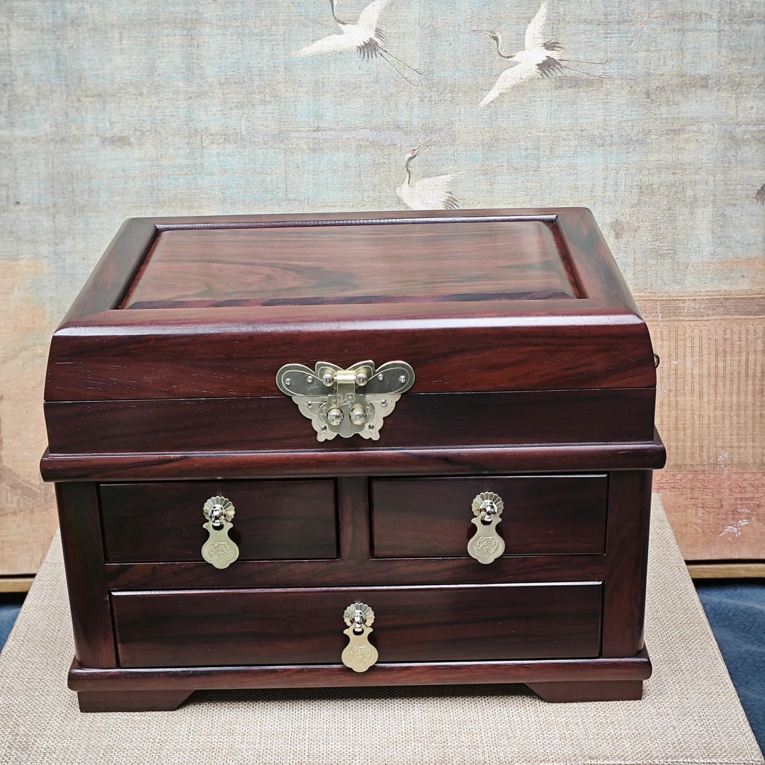 【大倩福利】老挝红酸枝老料蝴蝶三抽斗柜化妆箱嫁妆箱首饰盒收纳箱