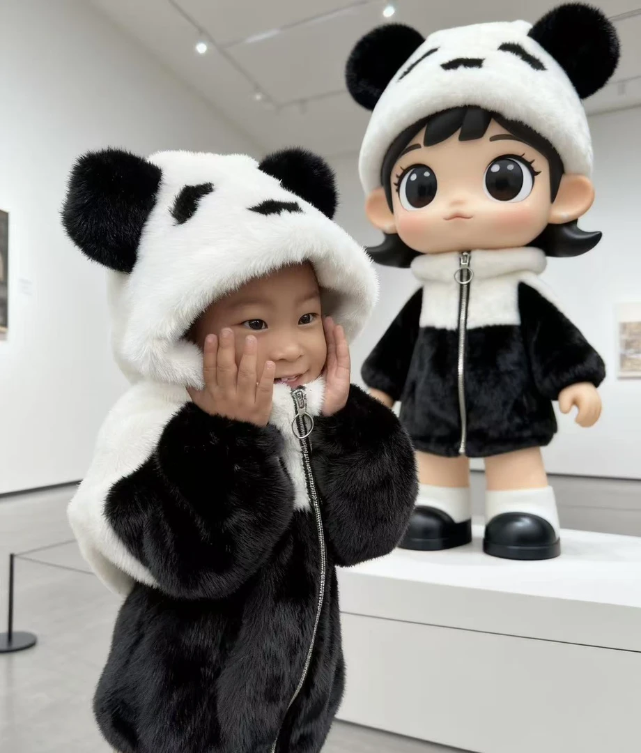 冬季拉链卡通风A类男女同款护耳保暖亲子韩版毛绒欧貂