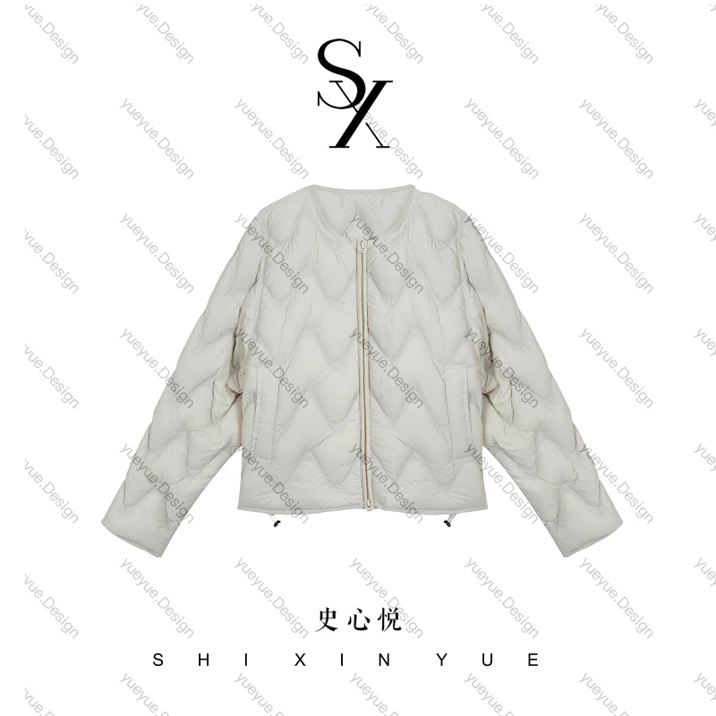 【悦悦专属】秋冬新款圆领落肩波浪纹显瘦羽绒服外套Y1109