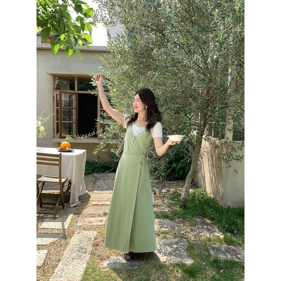 火火火【自在悠夏】韩系一片式收腰绑带吊带裙L32734HH52