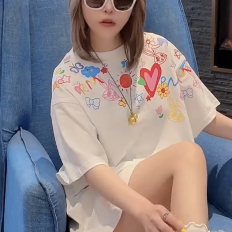 字母宽松型扎染透气通勤短袖T恤夏季时尚韩版洋气