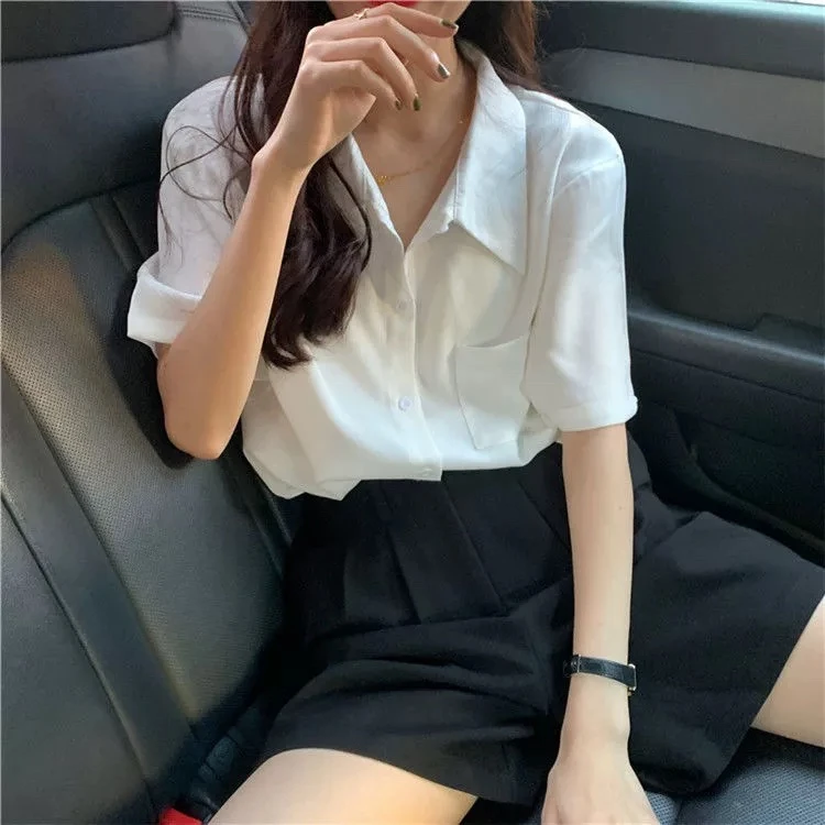 3721 GZ320短袖衬衫夏季设计感小众百搭衬衣复古港味宽松小房间