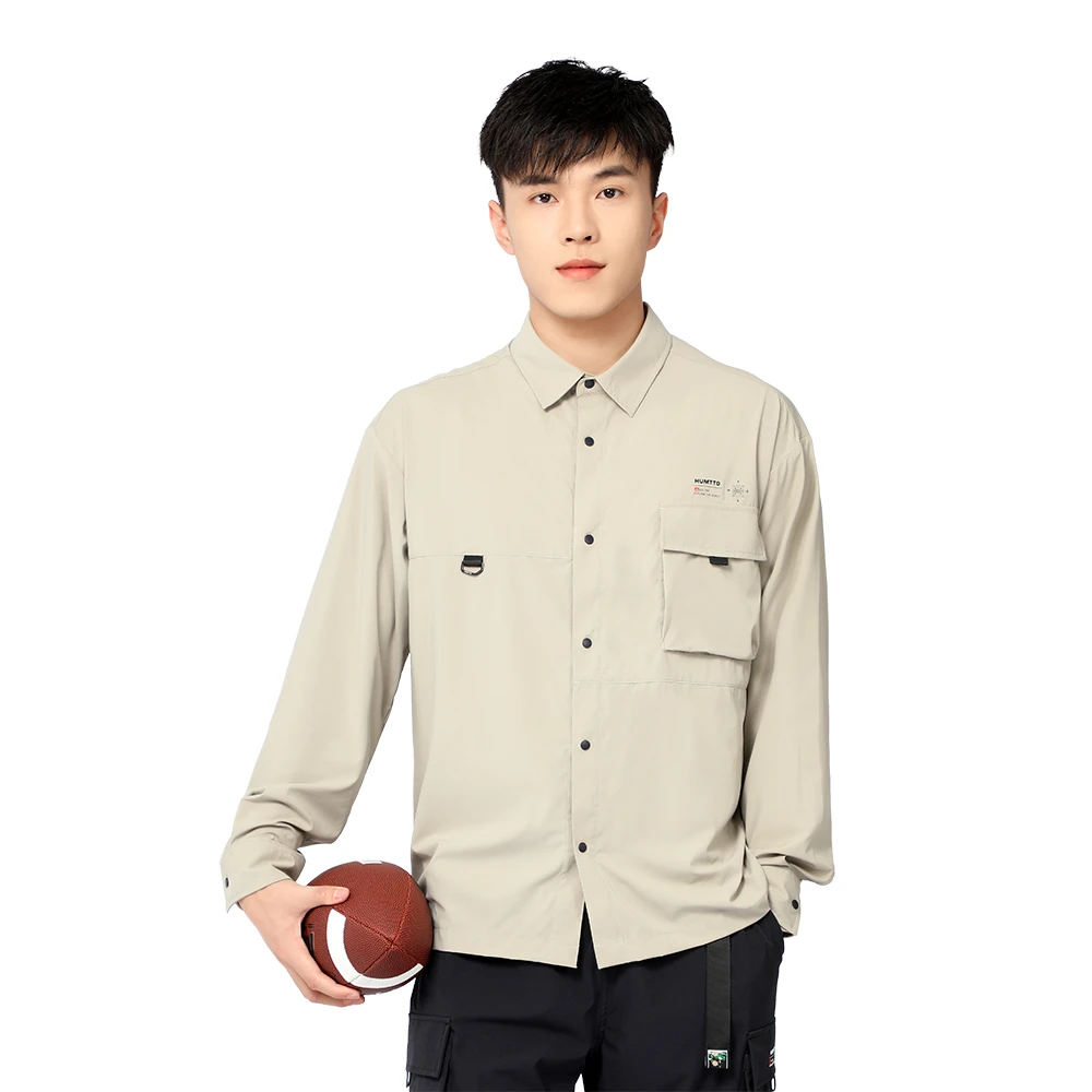 HUMTTO/悍途2025春夏男士户外运动休闲百搭透气长袖衬衫18S792