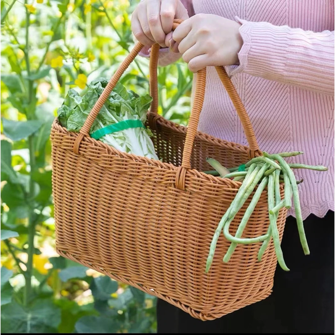 C2长方形菜篮仿藤编织手提篮手工家用H12简约买菜篮子32*15*20