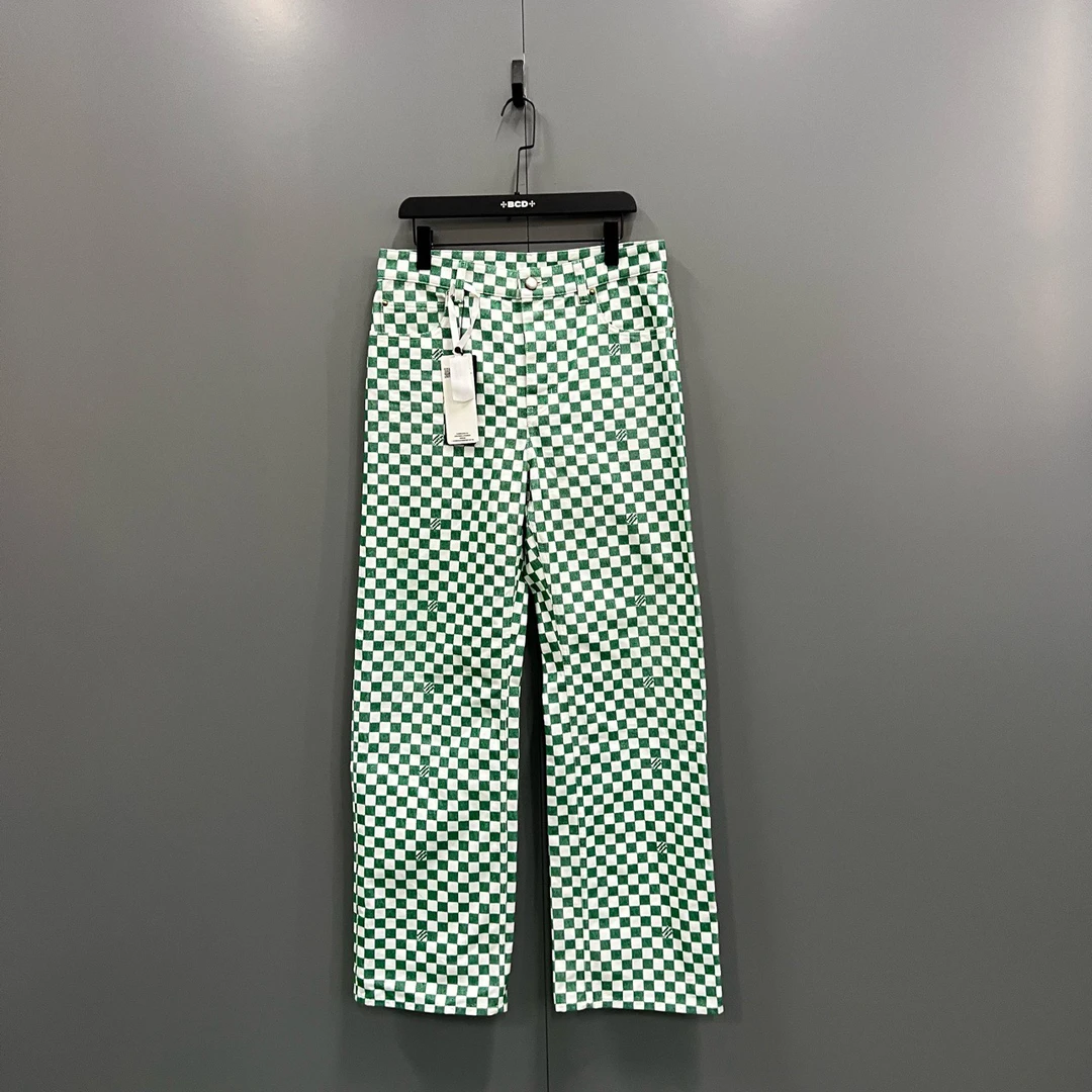 95新 LouisVuitton/路易威登 q220 白绿棋盘格长裤 30码/bc014230