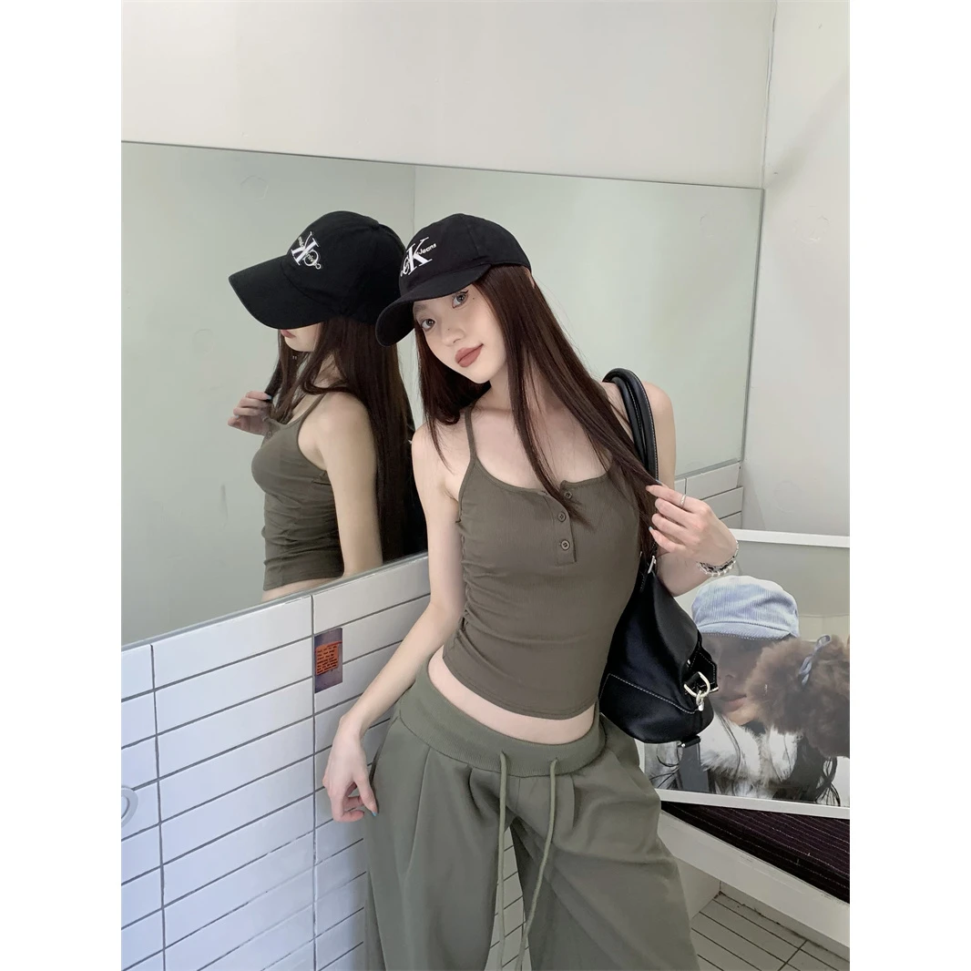 工字吊带背心女夏设计感外穿辣妹短款上衣女休闲裤两件套显瘦针织