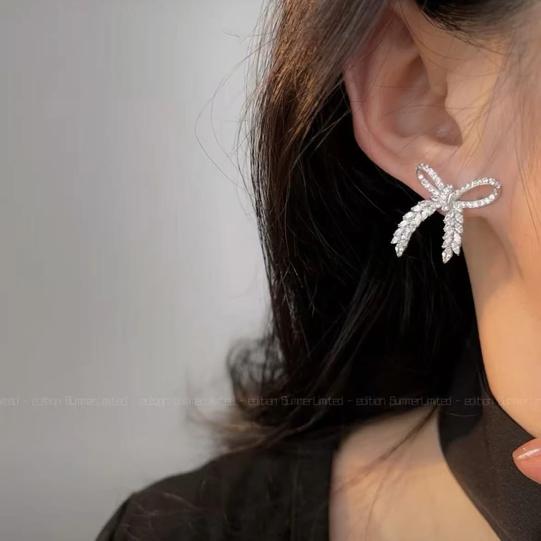 925银耳饰 S925银蝴蝶结轻奢风日韩女耳钉甜美百搭时尚耳环气质