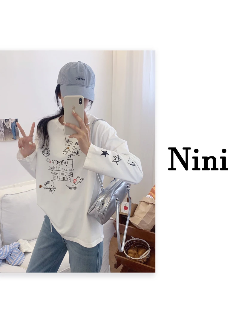 Nini Kitty猫字母磨破打底衫