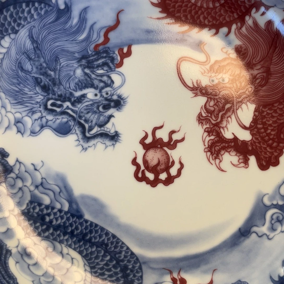 瓷片景德镇双龙戏珠大壶承新款