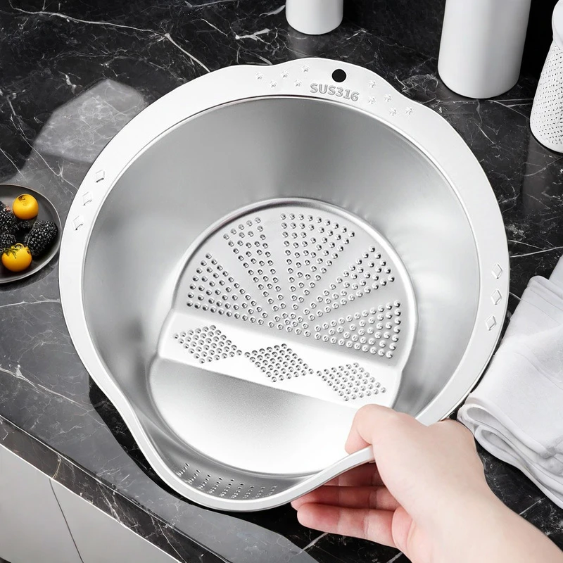 特厚不锈钢洗米筛淘米神器淘米盆厨房家用加厚滤水盆洗菜篮沥水篮