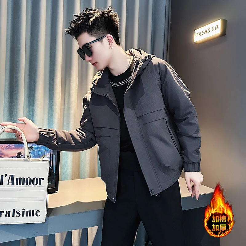 潮牌痞帅连帽男士外套男款秋冬款高级感加厚夹克秋季男装2025新款