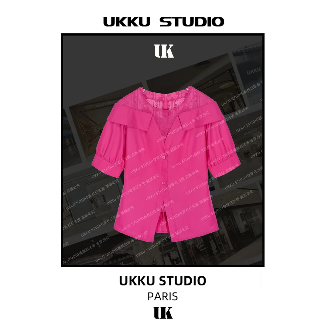 清白白【UKKUSTUDIO】小众气质休闲修身设计师女款T恤613770