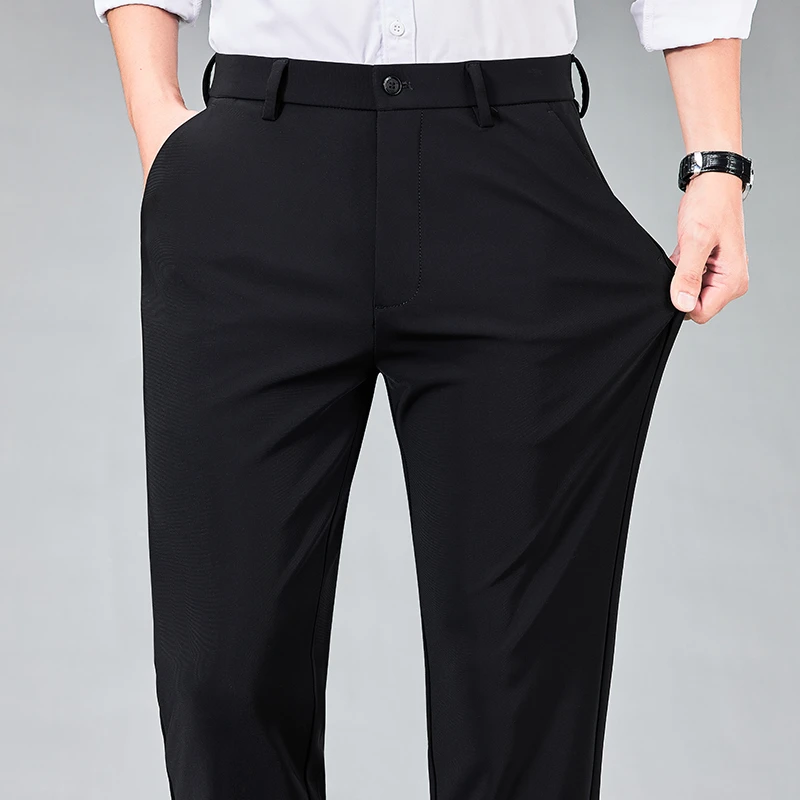 春秋款男士休闲裤商务直筒西裤免烫夏季薄款职业正装长裤子冰丝装