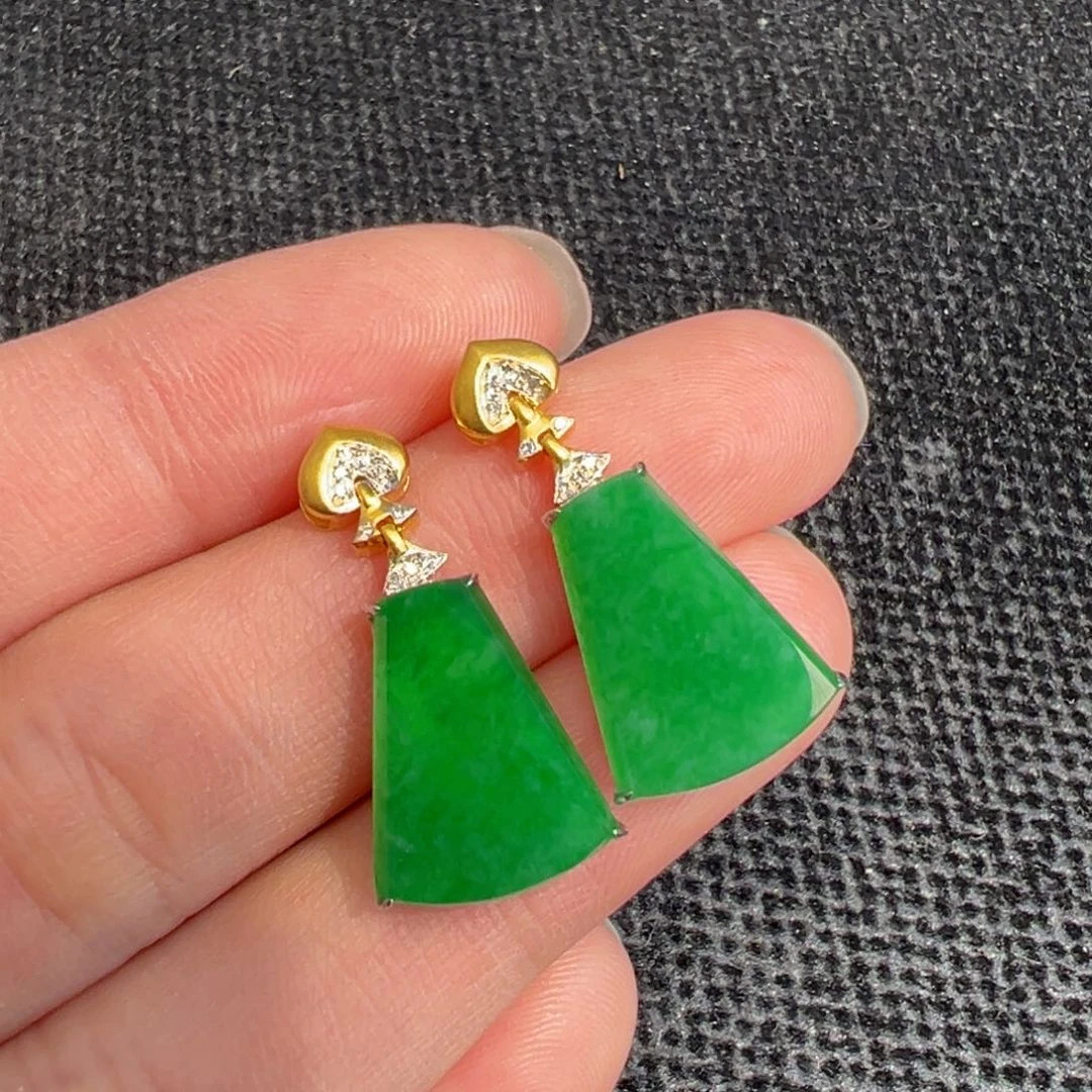 翡翠耳饰18K金镶嵌收到货48小时鉴赏期