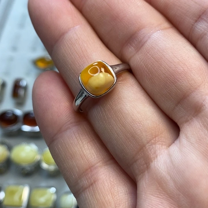 琥珀银S925镶嵌戒指