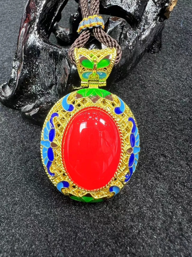 ST1629【福嘟嘟】红瑚阿卡玛瑙红蛋面吊坠-配绳子