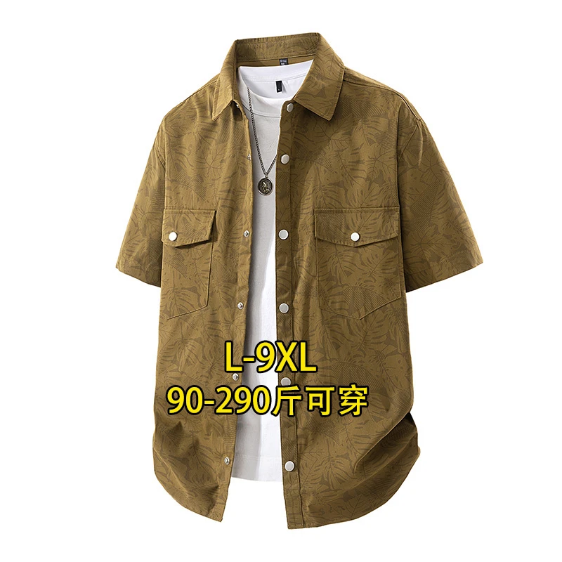 短袖翻领衬衫潮流夏季新款半袖休闲百搭时尚工装印花衬衣男士宽松
