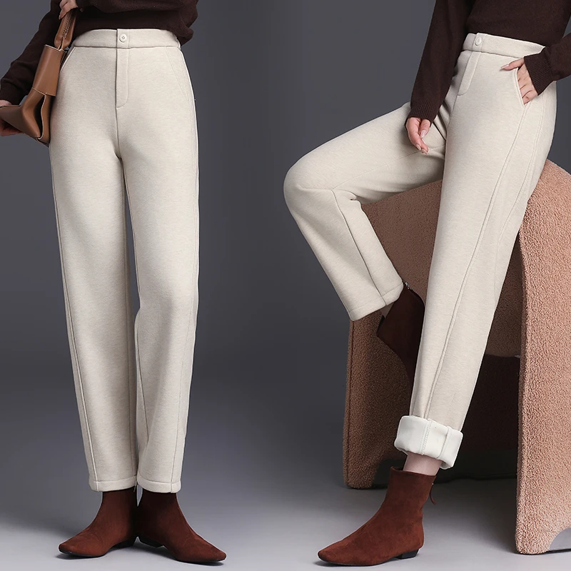9998毛呢加厚宝宝绒米色显瘦烟管裤简约百搭休闲小脚裤直筒裤子清