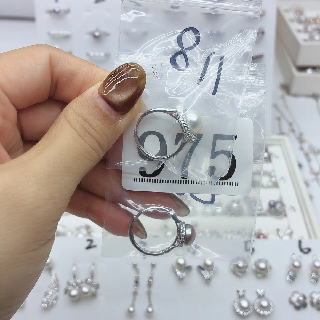 上***ʃ银S925镶嵌珠宝奇石淡水珍珠975拍4发1