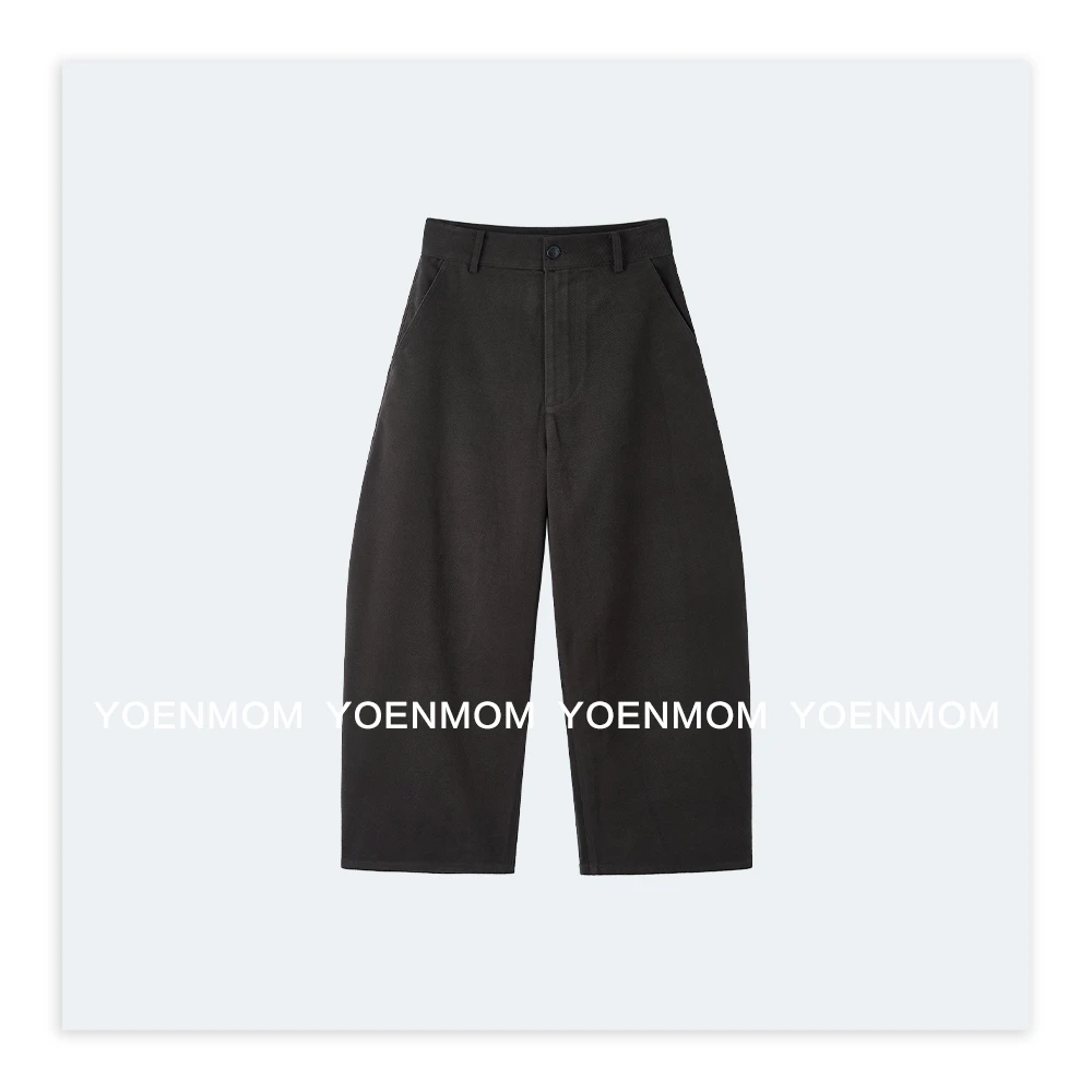 YOENMOM·美式腔调·意大利进口100高支斜纹棉立裁休闲弯刀阔腿裤