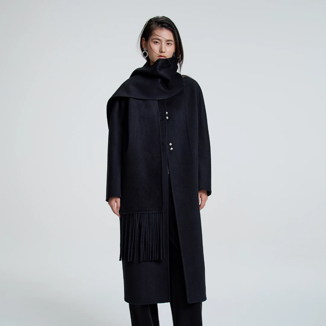 2025秋冬新款毛呢宽松连帽中长款毛呢外套NS潮流时尚大气适合冬季