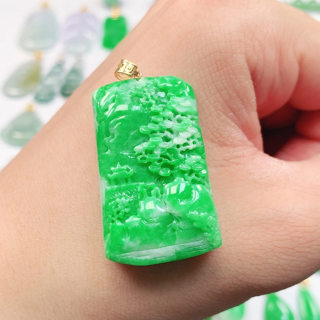 翡翠18K金镶嵌吊坠(不含链)