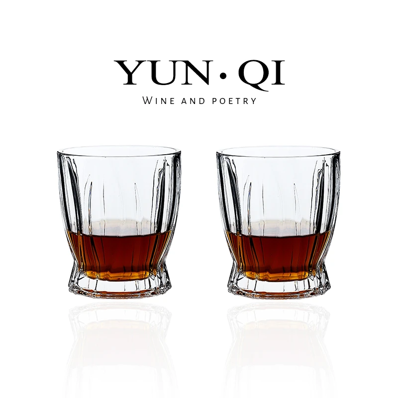 YUN QI洋酒杯透明玻璃水杯弯月威士忌酒杯礼盒装欧式烈酒黄酒杯